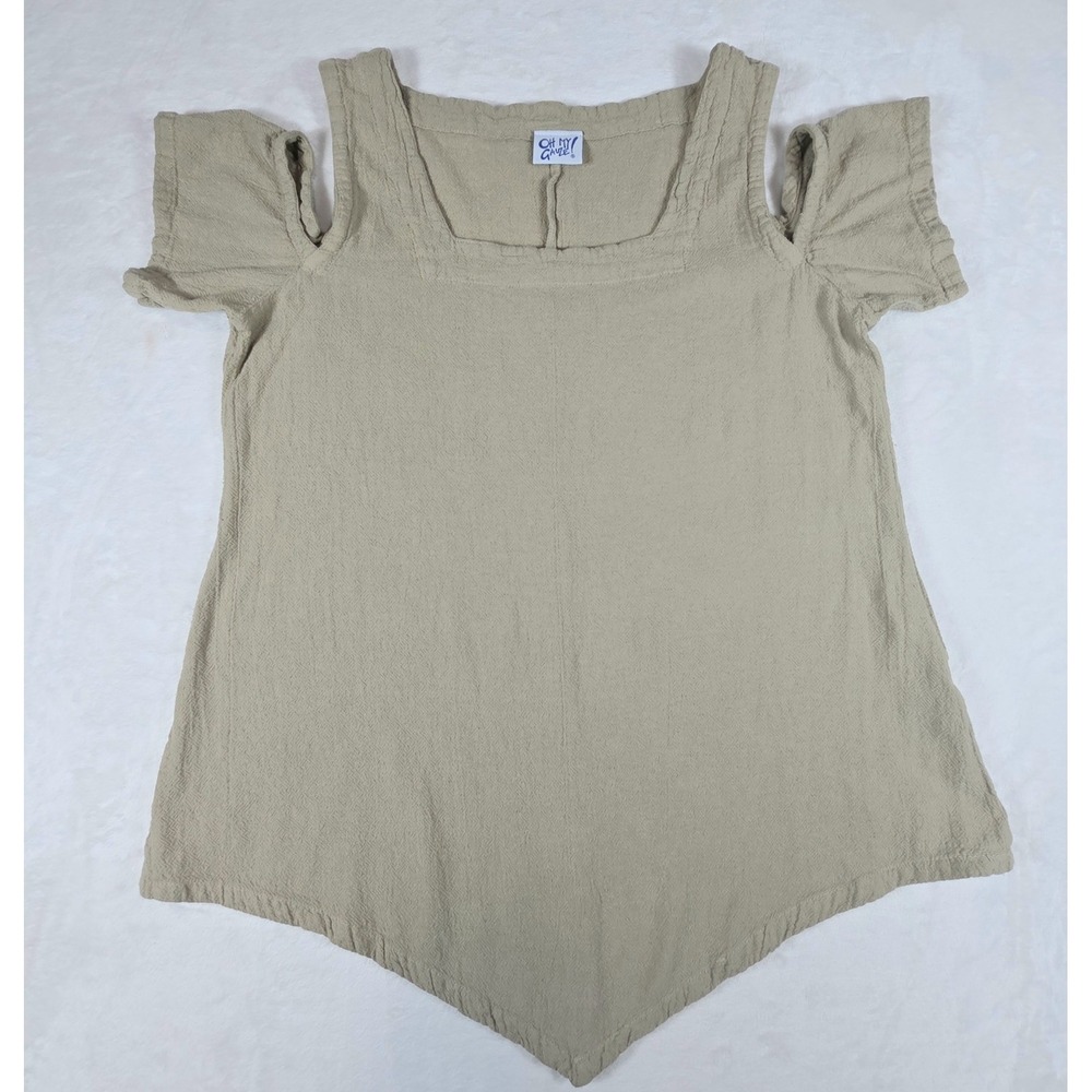 Oh My Gauze Dana Cutout Shoulder Blouse Beige Square Neck Boho Beachy Size 1 S/M